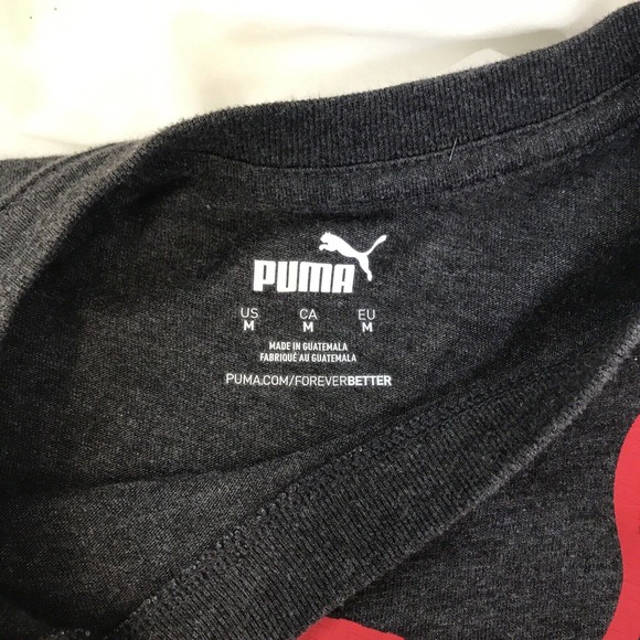 Puma Men's Dark Gray Short Sleeve T-Shirt Red Big Logo Size Medium Athletic Gym - Picture 8 of 10